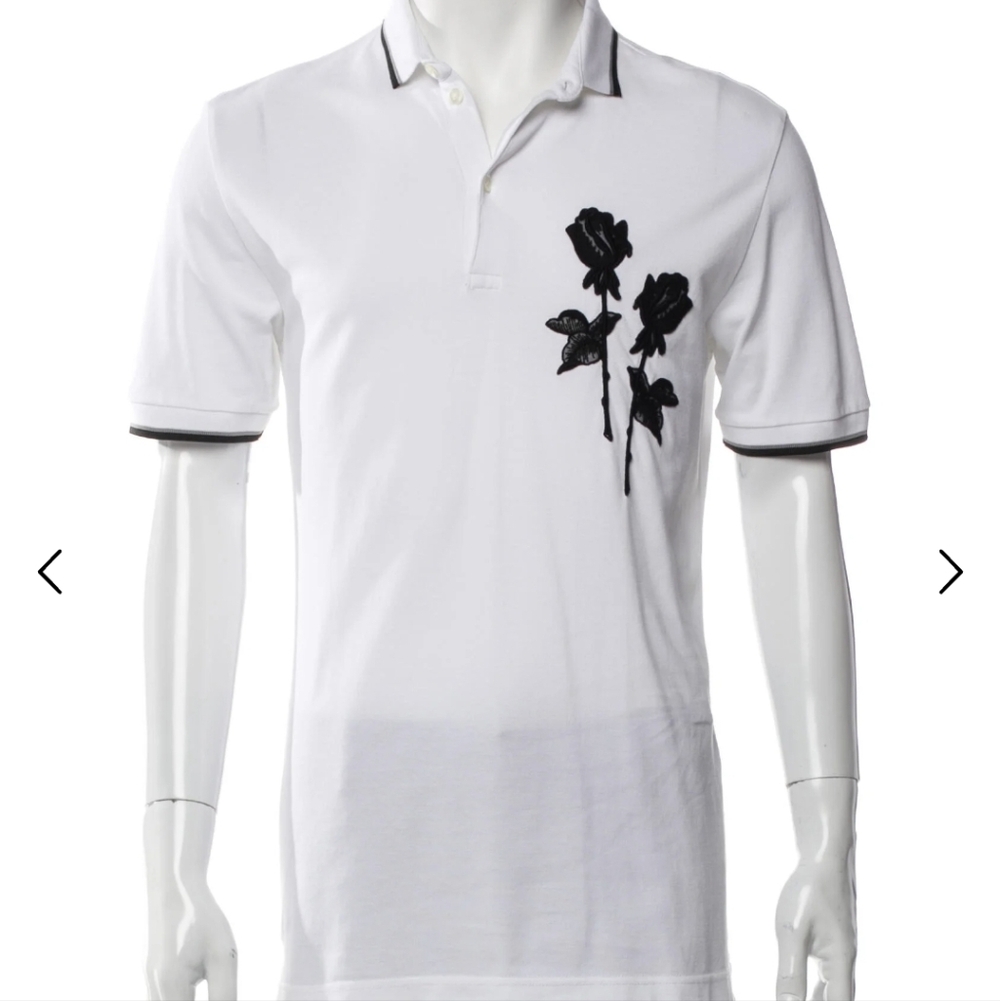 Dolce & Gabbana White Polo with Black Rose Design